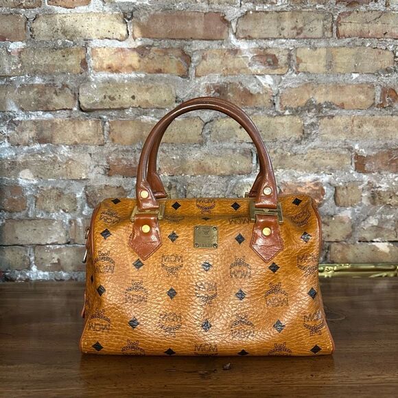MCM Handbags - Vintage MCM Cognac Visetos Small Boston Bag